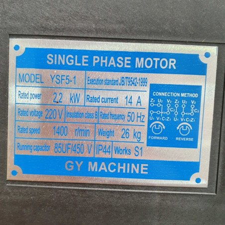 Pompe lavage moteur monophasé 170BAR 2.2KW 220V GY MACHINE | YSF5-1