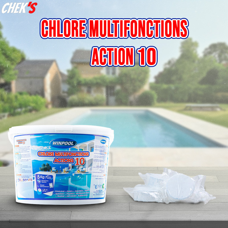 
									Chlore Long ( Action 10 ) Bidon de 5kg (20pcs tablette de 250grs ) WINPOOL
								