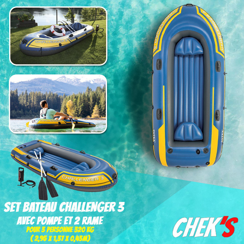 
									Bateau gonflable 3 place CHALLENGER 3 avec pompe + 2rame 295x137x43cm INTEX | 68370
								