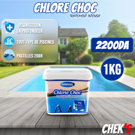 Chlore choc rapide Bidon de 1kg 50pcs tablette de 20grs WINPOOL |  1000000197884
