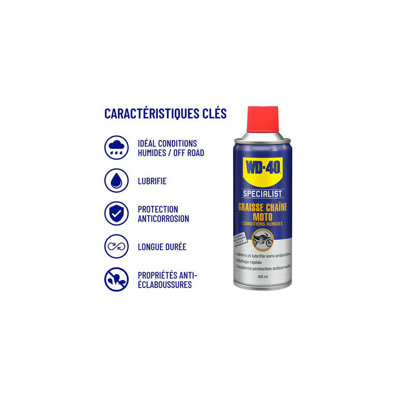 Chaîne moto graisse lubrifiante WD-40 400 ml anti-corrosion/spray  anti-rouille