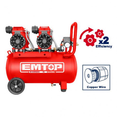 Compresseur d'air Silencieux 50L 3.2hp 1moteur EMTOP | EACPS32502