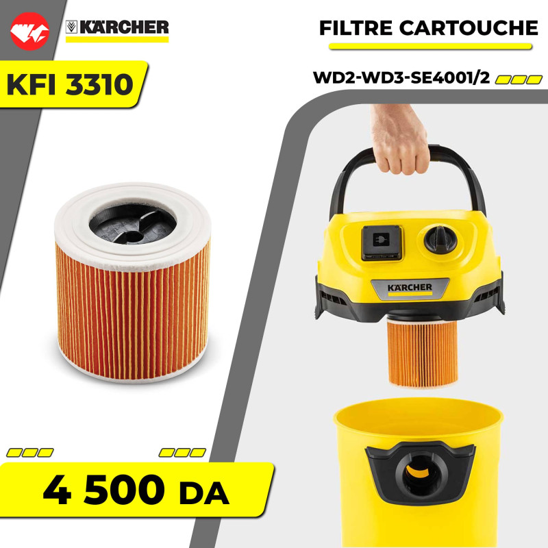 2x Cartouche Filtre Cartouche Aspirateur Filtre pour Kärcher WD3 Premium  WD2 WD3 WD3 MV3 WD3P Kit d'Extension remplace 6.414-552.0, 6.414-772.0